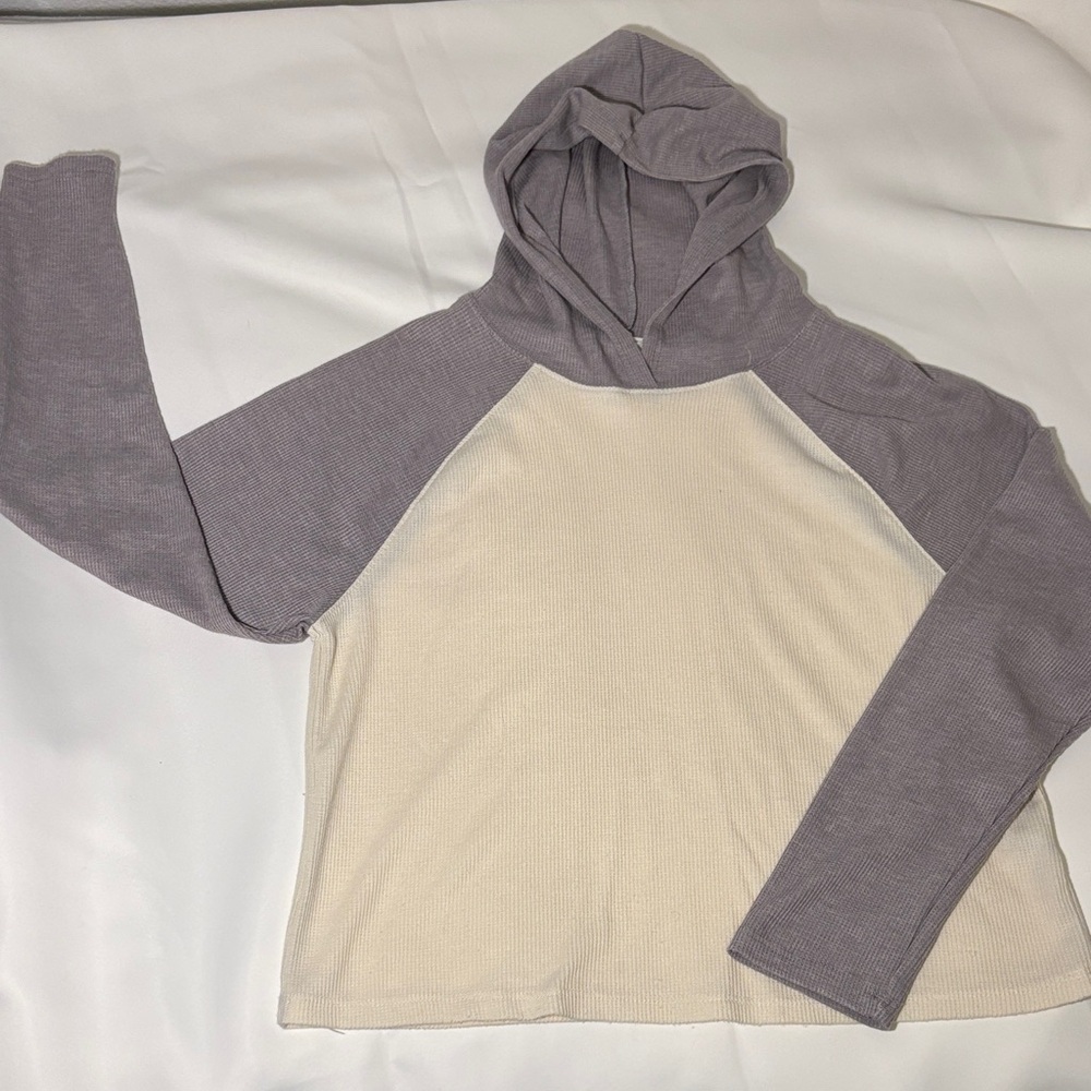Hippie Rose Cream and Gray Hooded Top